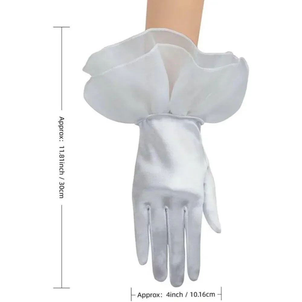 Women's Ruffled Evening Pink Short Satin Formal Gloves Costume Accessories
